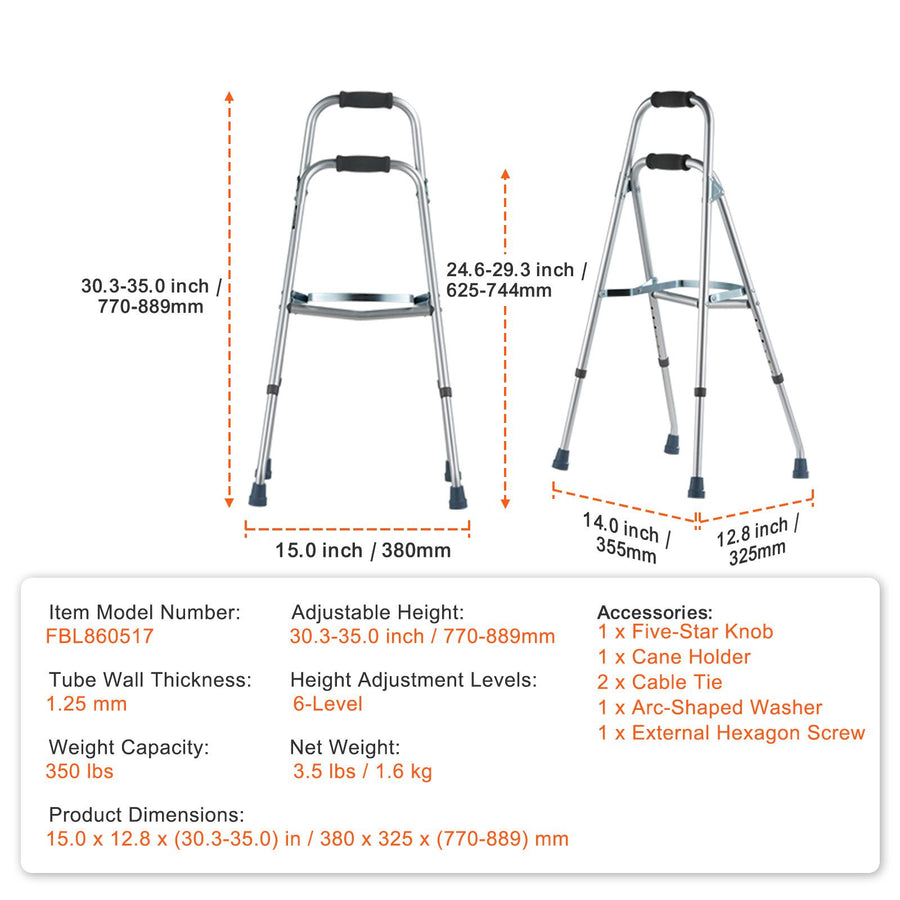 Folding Hemi Walker One Arm Mobility Walker for Senior & Adjustable Height