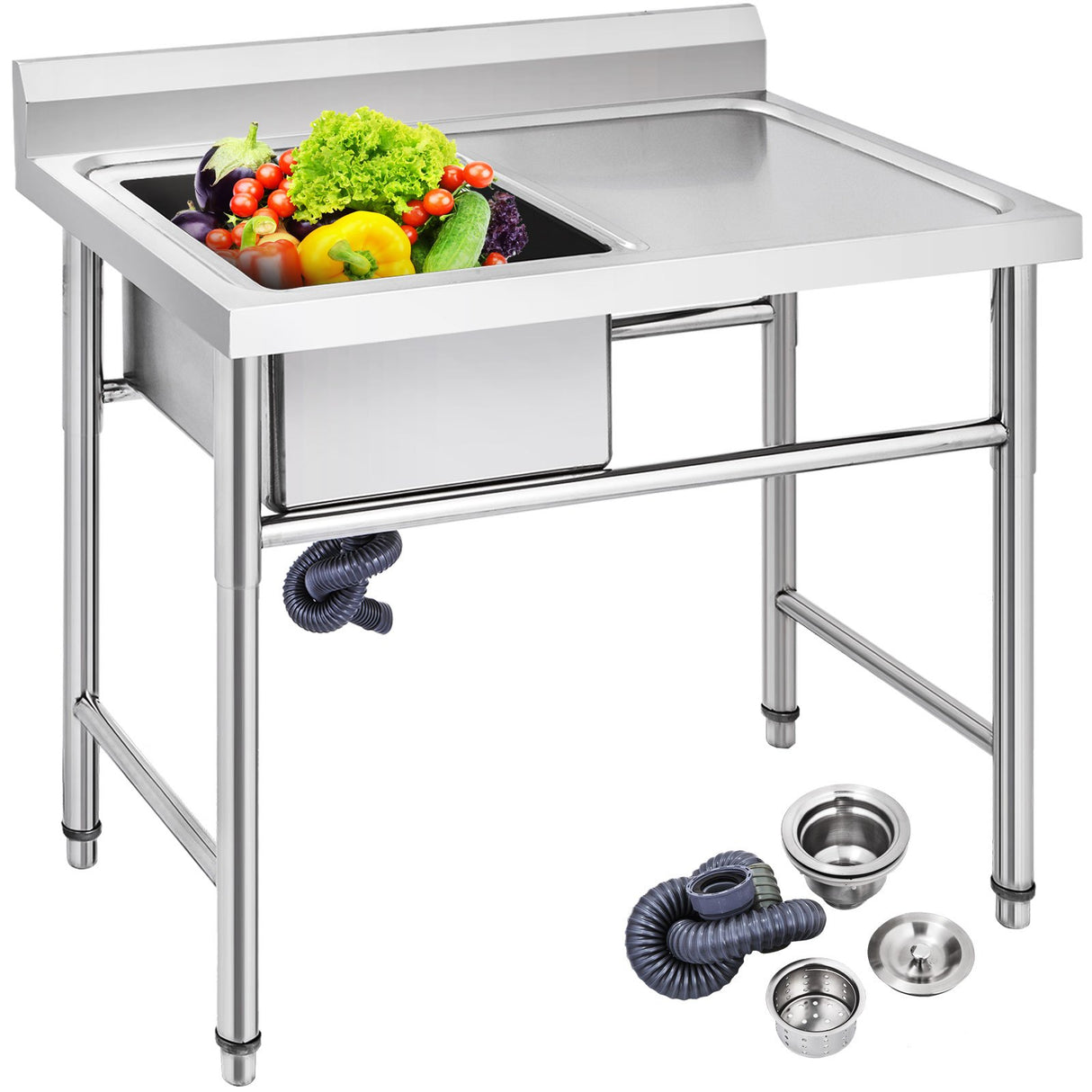 VEVOR Handmade Sink Non-magnetic Stainless Steel Kitchen Sink Hand Made 1 Compartment 40.6 x 39.4 x 25.4 cm Capacity Huge Tub Sink with Right Hand