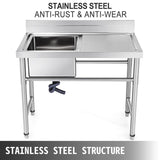VEVOR Handmade Sink Non-magnetic Stainless Steel Kitchen Sink Hand Made 1 Compartment 40.6 x 39.4 x 25.4 cm Capacity Huge Tub Sink with Right Hand