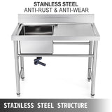 VEVOR Handmade Sink Non-magnetic Stainless Steel Kitchen Sink Hand Made 1 Compartment 40.6 x 39.4 x 25.4 cm Capacity Huge Tub Sink with Right Hand Platform for Farmhouse Cafe Shop Hospital - Front View