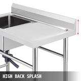 VEVOR Handmade Sink Non-magnetic Stainless Steel Kitchen Sink Hand Made 1 Compartment 40.6 x 39.4 x 25.4 cm Capacity Huge Tub Sink with Right Hand