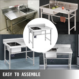 VEVOR Handmade Sink Non-magnetic Stainless Steel Kitchen Sink Hand Made 1 Compartment 40.6 x 39.4 x 25.4 cm Capacity Huge Tub Sink with Right Hand