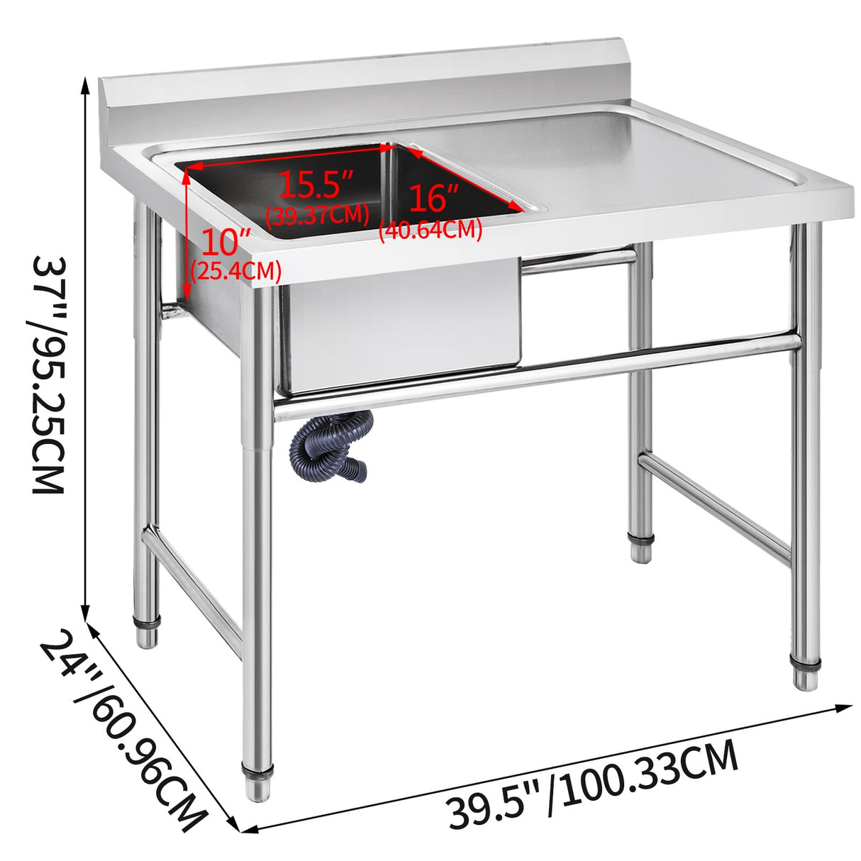 VEVOR Handmade Sink Non-magnetic Stainless Steel Kitchen Sink Hand Made 1 Compartment 40.6 x 39.4 x 25.4 cm Capacity Huge Tub Sink with Right Hand