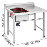 VEVOR Handmade Sink Non-magnetic Stainless Steel Kitchen Sink Hand Made 1 Compartment 40.6 x 39.4 x 25.4 cm Capacity Huge Tub Sink with Right Hand Platform for Farmhouse Cafe Shop Hospital - Low Angle