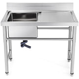 VEVOR Handmade Sink Non-magnetic Stainless Steel Kitchen Sink Hand Made 1 Compartment 40.6 x 39.4 x 25.4 cm Capacity Huge Tub Sink with Right Hand Platform for Farmhouse Cafe Shop Hospital - Extra Image