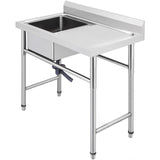 VEVOR Handmade Sink Non-magnetic Stainless Steel Kitchen Sink Hand Made 1 Compartment 40.6 x 39.4 x 25.4 cm Capacity Huge Tub Sink with Right Hand Platform for Farmhouse Cafe Shop Hospital - Extra Image