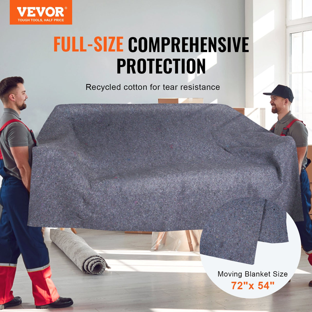 VEVOR Moving Blankets, 1829 x 1372 mm, 12 kg/dz Weight, 12 Pack, Professional Recycled Cotton Packing Blanket, Large Heavy Duty Shipping Mover Pads Perfect for Protecting Furniture, Floors, Appliances