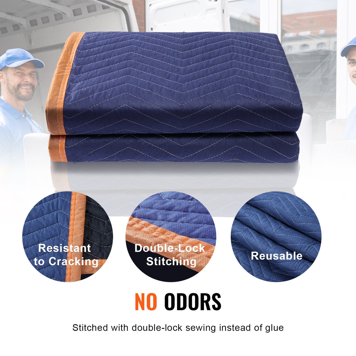 VEVOR Moving Blankets, 2032 x 1829 mm, 29.5 kg/dz, 12 Packs, Professional Non-Woven & Recycled Cotton Packing Blanket, Heavy Duty Mover Pads for Protecting Furniture, Floors, Appliances, Blue/Orange