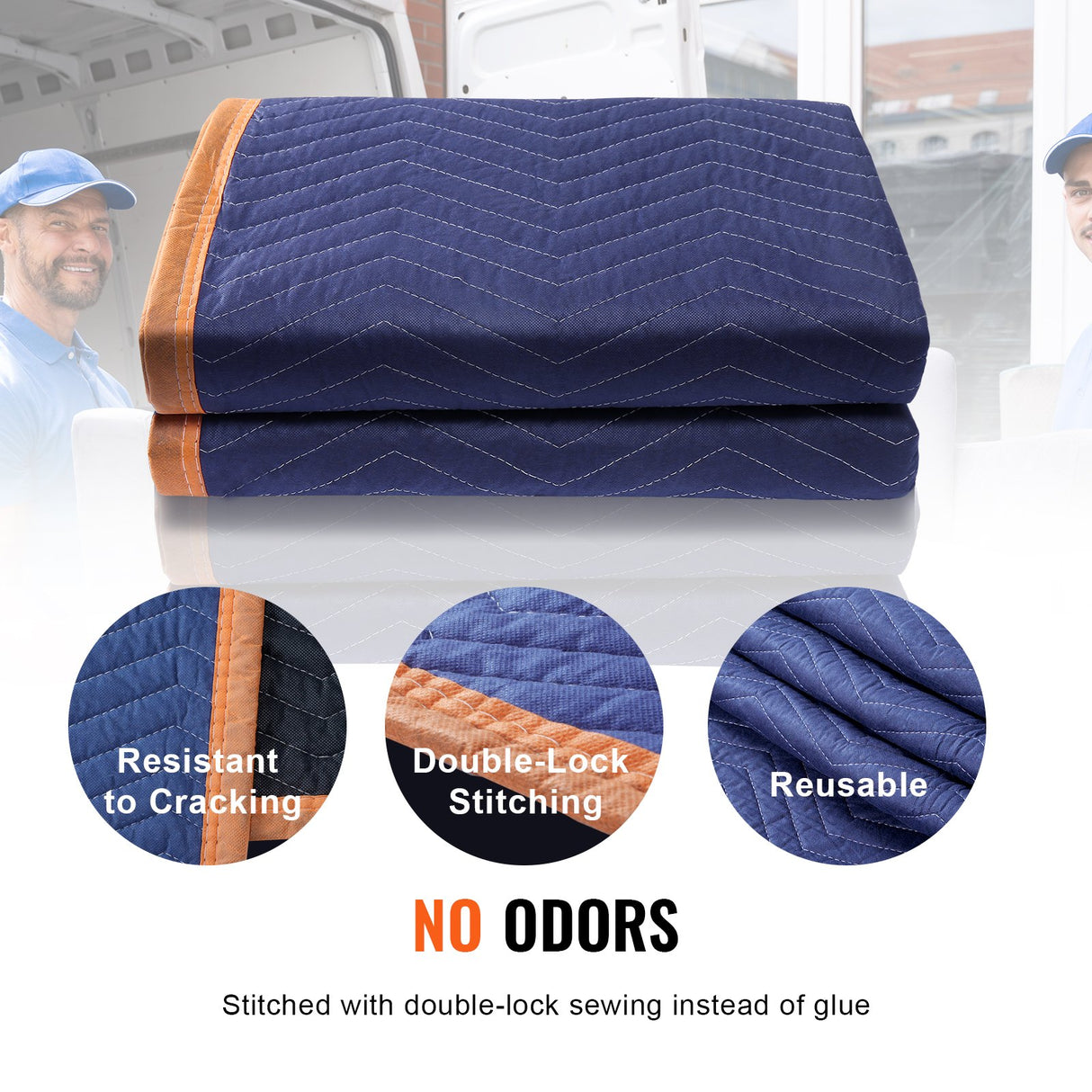 VEVOR Moving Blankets, 2032 x 1829 mm, 15.6 kg/dz, 12 Packs, Professional Non-Woven & Recycled Cotton Packing Blanket, Heavy Duty Mover Pads for