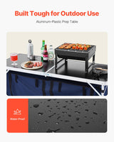 VEVOR Camping Kitchen Table, Folding Outdoor Cooking Table, 3 Adjustable Height, Aluminum Lightweight Portable Cook Station with Storage Organizer, Carry Handle, for BBQ Party Picnic RV Travel, Blue - Side View