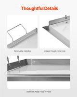 Stainless Steel Griddle, 23x16 inch Universal Flat Top Rectangular Plate, Gas Grill Griddle for BBQ Grill, Teppanyaki, Portable Family Cookware with Handle, for Camping Tailgating Party - Side View