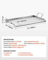Stainless Steel Griddle, 23x16 inch Universal Flat Top Rectangular Plate, Gas Grill Griddle for BBQ Grill, Teppanyaki, Portable Family Cookware with Handle, for Camping Tailgating Party