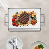 Stainless Steel Griddle, 23x16 inch Universal Flat Top Rectangular Plate, Gas Grill Griddle for BBQ Grill, Teppanyaki, Portable Family Cookware with Handle, for Camping Tailgating Party - Low Angle