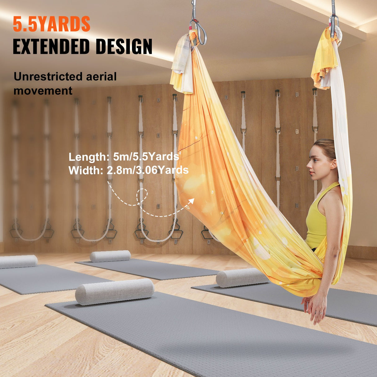 VEVOR Aerial Yoga Hammock & Swing, 5 m Length, Aerial Yoga Starter Kit with 100gsm Nylon Fabric, Full Rigging Hardware & Easy Set-up Guide,