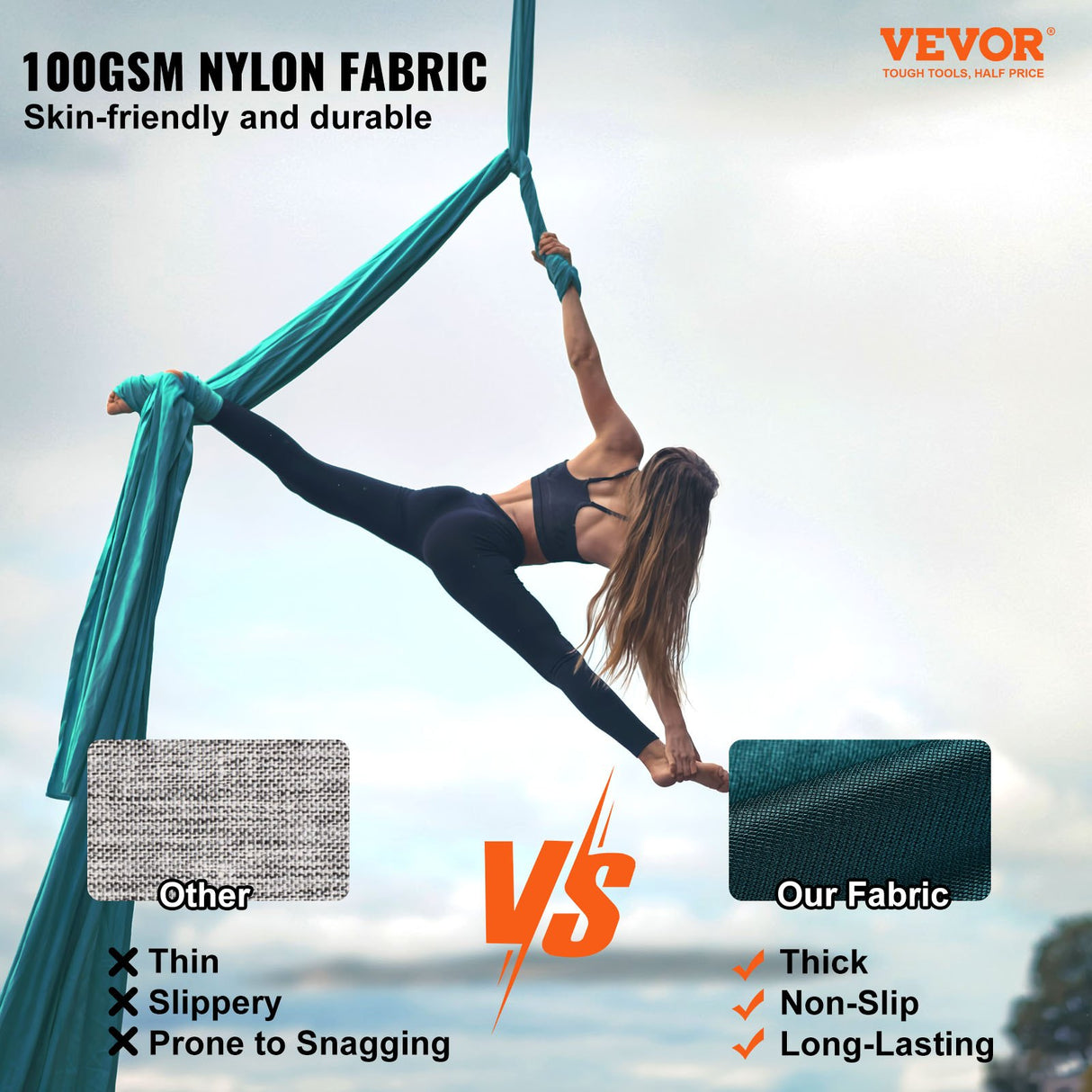 VEVOR Aerial Yoga Hammock & Swing, 5 m Length Aerial Yoga Starter Kit with 100gsm Nylon Fabric, Full Rigging Hardware & Easy Set-up Guide, Antigravity