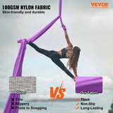 VEVOR Aerial Silk & Yoga Swing, 8 m Length, Aerial Yoga Hammock Kit with 100gsm Nylon Fabric, Full Rigging Hardware & Easy Set-up Guide, Antigravity Flying for All Levels Fitness Bodybuilding, Purple