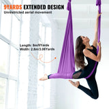 VEVOR Aerial Silk & Yoga Swing, 8 m Length, Aerial Yoga Hammock Kit with 100gsm Nylon Fabric, Full Rigging Hardware & Easy Set-up Guide, Antigravity Flying for All Levels Fitness Bodybuilding, Purple