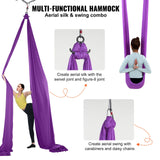 VEVOR Aerial Silk & Yoga Swing, 8 m Length, Aerial Yoga Hammock Kit with 100gsm Nylon Fabric, Full Rigging Hardware & Easy Set-up Guide, Antigravity Flying for All Levels Fitness Bodybuilding, Purple - 45-Degree Angle