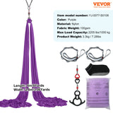 VEVOR Aerial Silk & Yoga Swing, 8 m Length, Aerial Yoga Hammock Kit with 100gsm Nylon Fabric, Full Rigging Hardware & Easy Set-up Guide, Antigravity Flying for All Levels Fitness Bodybuilding, Purple - Close-Up Angle