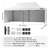 Pop Up Canopy Tent Outdoor Gazebo Tent 10x20FT with Sidewalls & Bag White