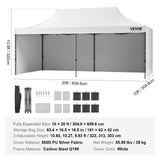 VEVOR Pop Up Canopy Tent Outdoor Gazebo Tent 10x20FT with Sidewalls & Bag White - Close-Up Angle