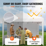 VEVOR Pop Up Canopy, 2.95 x 2.95 m Instant Canopy Portable Gazebo with 3 Sidewalls & 2 Ventilated Windows, Height Adjustable Pop-Up Outdoor Shelter Tent for Events, Patio, Backyard, Party, Parking - Side View