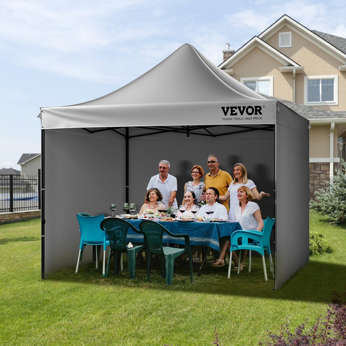 VEVOR  304.8 x 304.8 cm Pop up Canopy with Removable Sidewalls, Instant Canopies Portable Gazebo & Wheeled Bag, UV Resistant Waterproof, Enclosed Canopy Tent for Outdoor Events, Patio, Backyard, Party