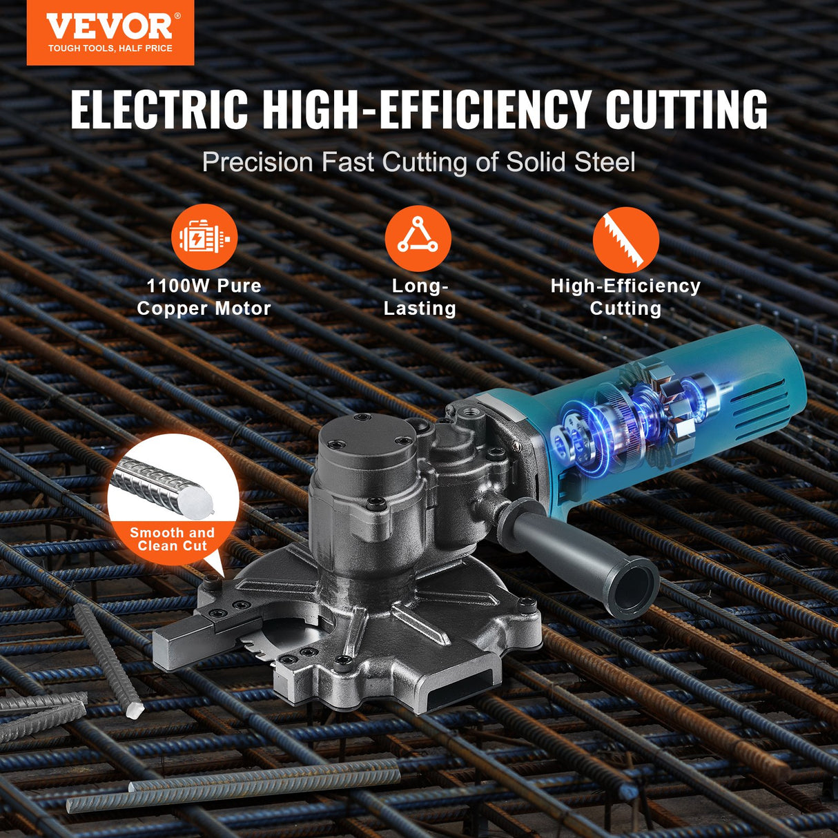 VEVOR 1100W Electric Rebar Cutter Cutting up to 3/2In 4-40mm