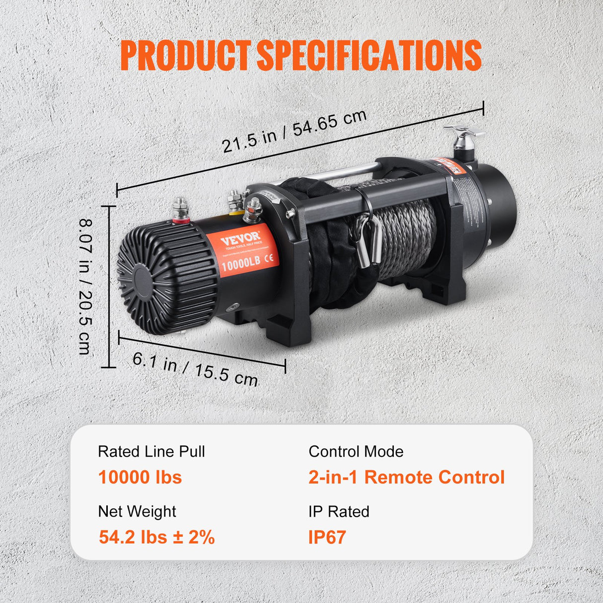 VEVOR Electric Winch, 4536 kg Load Capacity Nylon Rope Winch, IP67 8.9 mm x 25.9 m ATV Winch with Wireless Handheld Remote & Hawse Fairlead for Towing Jeep Off-Road SUV Truck Car Trailer Boat
