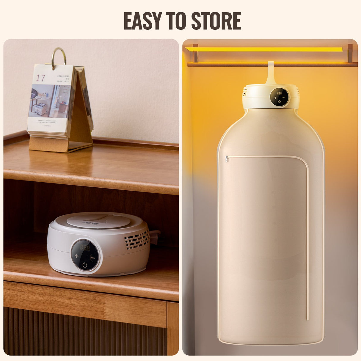Portable Clothes Dryer, Clothes Dryer with Dryer Bag, PTC Heating & LED Display, Foldable Mini Dryer with 5-H Timer for Apartments, Dorms, RVs, or Hotels, 600W, Beige