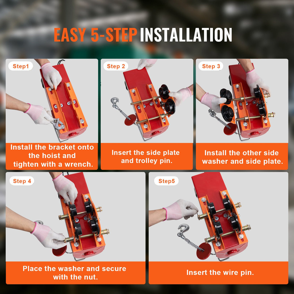 VEVOR Electric Hoist Manual Trolley, 0.5 Ton Load Capacity for PA200 PA250 PA300 PA400 PA500, Push Beam Trolley with Dual Wheels, 60 mm-120 mm Adjustable Beam Flange Width for Straight Curved I Beam