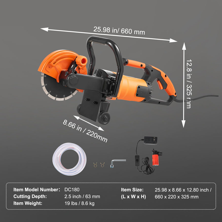 Electric Concrete Saw, 7 in Circular Saw Cutter, 2000 W High Power with Max. 2.5 in Cutting Depth, Wet/Dry Disk Saw Cutter Includes Water Line, Pump and Blade, for Stone, Brick