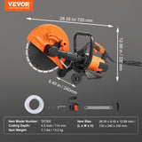 VEVOR 30.48cm Electric Concrete Saw Wet/Dry Saw Cutter with Water Pump and Blade - Close-Up Angle