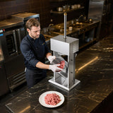 VEVOR Electric Sausage Stuffer, 22 LBS / 10 L Vertical Meat Stuffer, Stepless Speed Control and Foot Pedal, Stainless Steel Heavy Duty Sausage Filler with 4 Stuffing Tubes, for Commercial & Home Use - Low Angle