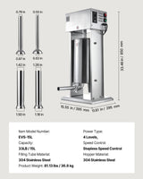VEVOR Electric Sausage Stuffer, 33 LBS / 15 L Vertical Meat Stuffer, Stepless Speed Control and Foot Pedal, Stainless Steel Heavy Duty Sausage Filler with 4 Stuffing Tubes, for Commercial & Home Use - Close-Up Angle