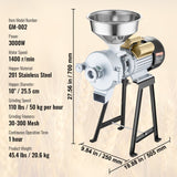 VEVOR 3000W Electric Grain Grinder Corn Wheat Flour Cereal Mill Wet & Dry - Close-Up Angle