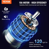 VEVOR Commercial Meat Tenderizer, Heavy Duty Stainless Steel Kitchen Tool with Handle, Meat Tong, and Cleaning Brush, 450W Electric Meat Tenderizer Machine for Beef, Turkey, Chicken, Pork, and Fish - Front View