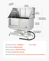 VEVOR 127 cm Electric Dog Grooming Bath Tub Stainless Steel w Water Filter Left - Rear View