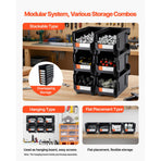 Plastic Stackable Storage Bins, 37.7 x 21.5 x 18 cm (12 Pack), Plastic Containers for Organizing & Storage Bins for Garage, Small Parts, Office Supplies, Other Accessories, Black & Transparent