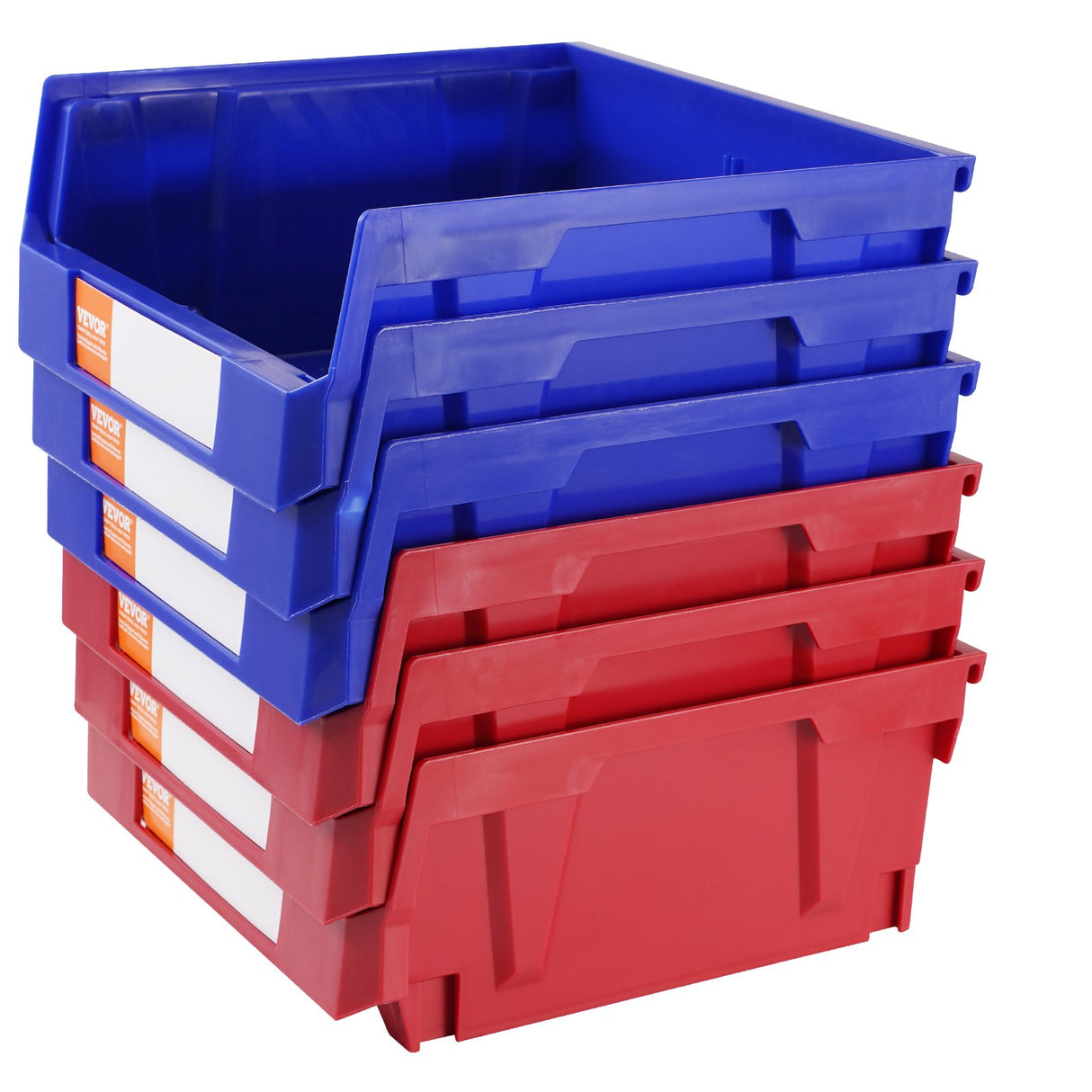 VEVOR Plastic Storage Bin, (276 mm x 279 mm x 128 mm), Hanging Stackable Storage Organizer Bin, Blue/Red, 6-Pack, Heavy Duty Stacking Containers for
