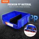 VEVOR Plastic Storage Bin, (276 mm x 279 mm x 128 mm), Hanging Stackable Storage Organizer Bin, Blue/Red, 6-Pack, Heavy Duty Stacking Containers for Closet, Kitchen, Office, or Pantry Organization - Front View