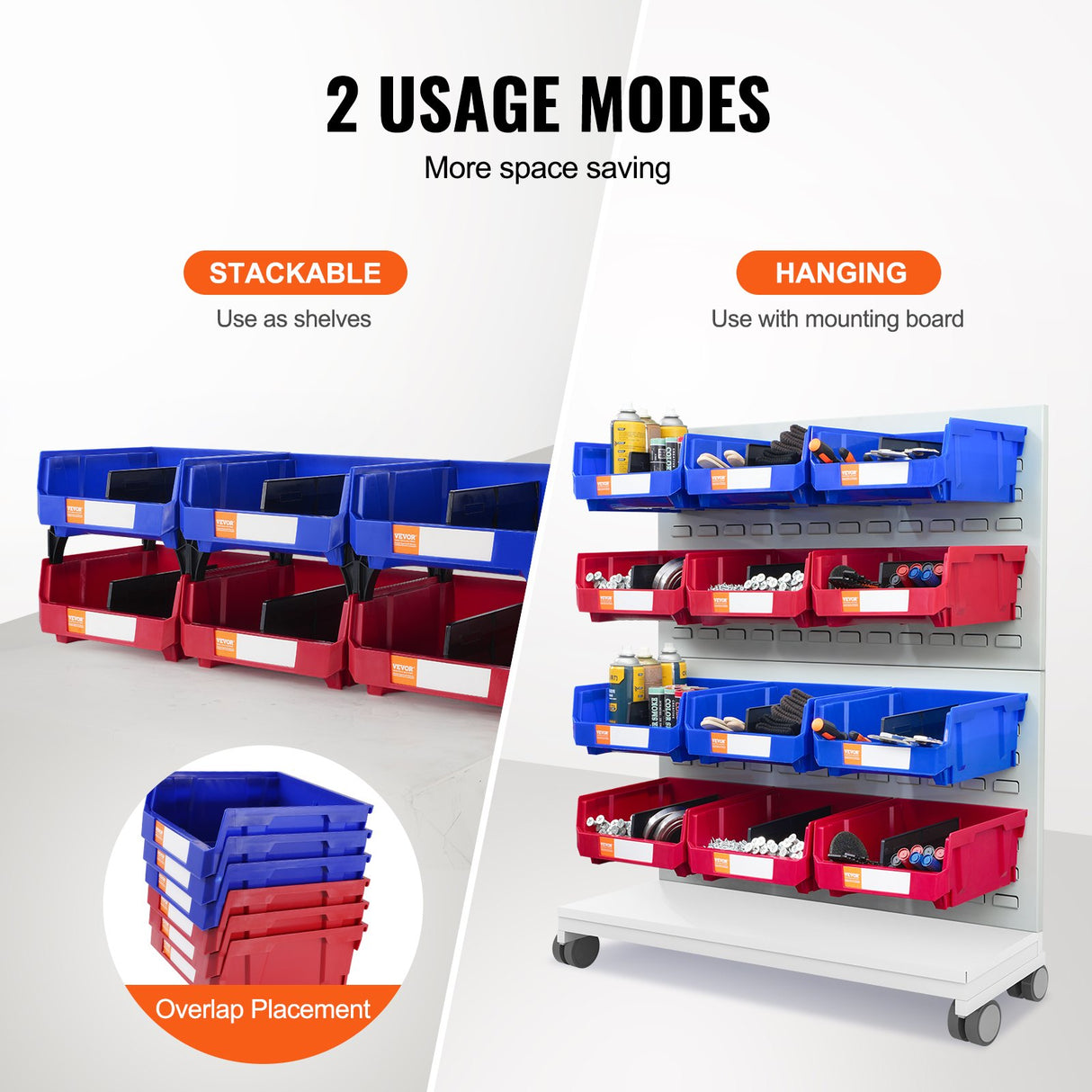 VEVOR Plastic Storage Bin, (276 mm x 279 mm x 128 mm), Hanging Stackable Storage Organizer Bin, Blue/Red, 6-Pack, Heavy Duty Stacking Containers for