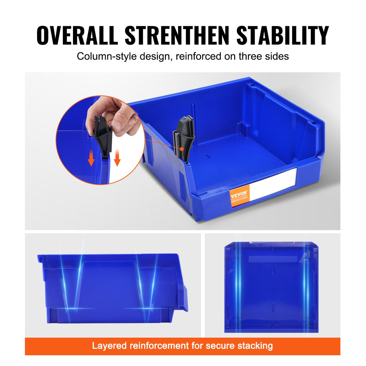VEVOR Plastic Storage Bin, (276 mm x 279 mm x 128 mm), Hanging Stackable Storage Organizer Bin, Blue/Red, 6-Pack, Heavy Duty Stacking Containers for