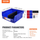 VEVOR Plastic Storage Bin, (276 mm x 279 mm x 128 mm), Hanging Stackable Storage Organizer Bin, Blue/Red, 6-Pack, Heavy Duty Stacking Containers for
