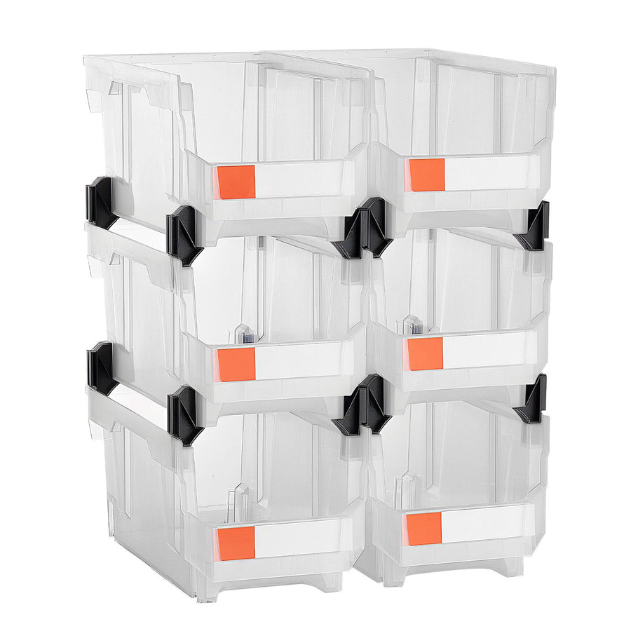 Plastic Stackable Storage Bins, 37.7 x 21.5 x 18 cm (6 Pack), Plastic Containers for Organizing & Storage Bins for Closet, Garage, Small Parts, Office Supplies, Other Accessories, Transparent