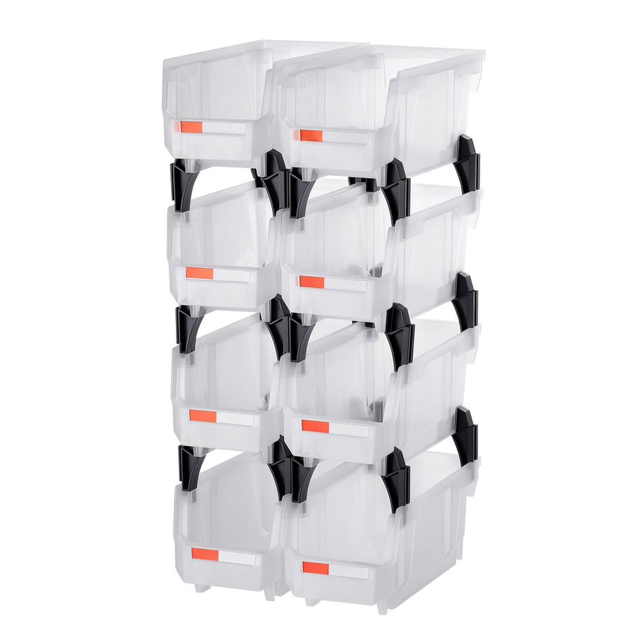 Plastic Stackable Storage Bins, 27.6 x 14 x 13 cm (8 Pack), Plastic Containers for Organizing & Storage Bins for Closet, Garage, Small Parts, Office Supplies, Other Accessories, Transparent