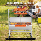 VEVOR Rotisserie Grill with Windscreen, BBQ Whole Pig Lamb Goat Charcoal Spit Grill, 35 Inch 90 Lbs Capacity, Electric 42W Motor Stainless Steel Roaster with Lockable Wheels, for Camping Outdoor - Side View