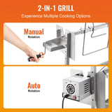 Rotisserie Grill with Windscreen, BBQ Whole Pig Lamb Goat Charcoal Spit Grill, 35 Inch 90 Lbs Capacity, Electric 42W Motor Stainless Steel Roaster with Lockable Wheels, for Camping Outdoor