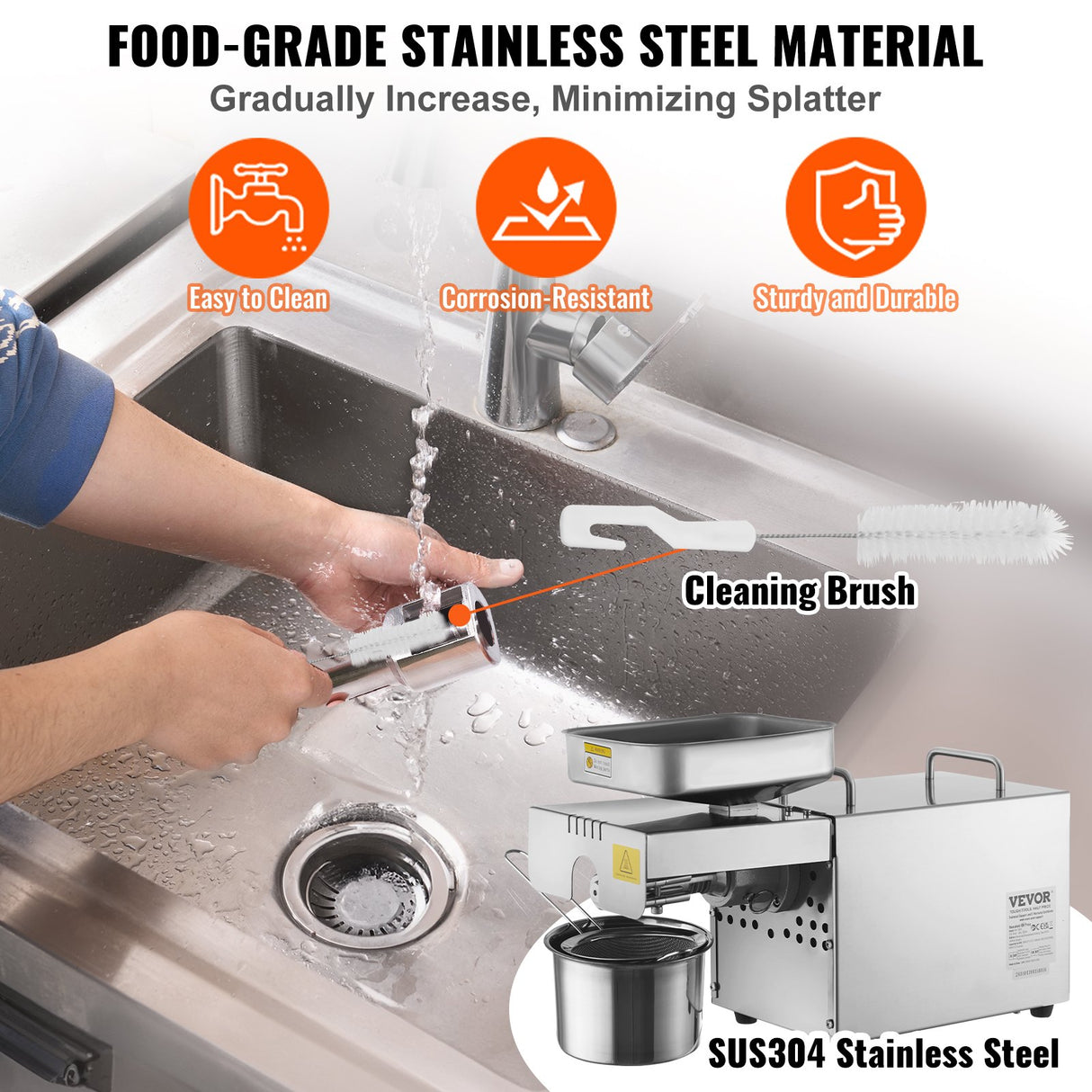 VEVOR Electric Oil Press Machine, 850W Stainless Steel Oil Extractor Machine, Adjustable Temperature, Hot Press Oil Expeller for Pressing Peanuts,
