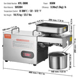 VEVOR Electric Oil Press Machine, 850W Stainless Steel Oil Extractor Machine, Adjustable Temperature, Hot Press Oil Expeller for Pressing Peanuts,
